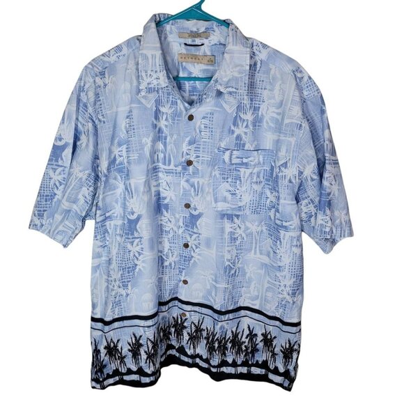 Retreat Blue Hawaiian Shirt Pall Trees Mens Size 17 XL Black Button Down Collar - Picture 9 of 9